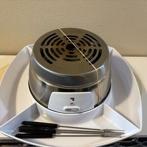 Sharper Image Stainless Steel Fondue Set with White Tray